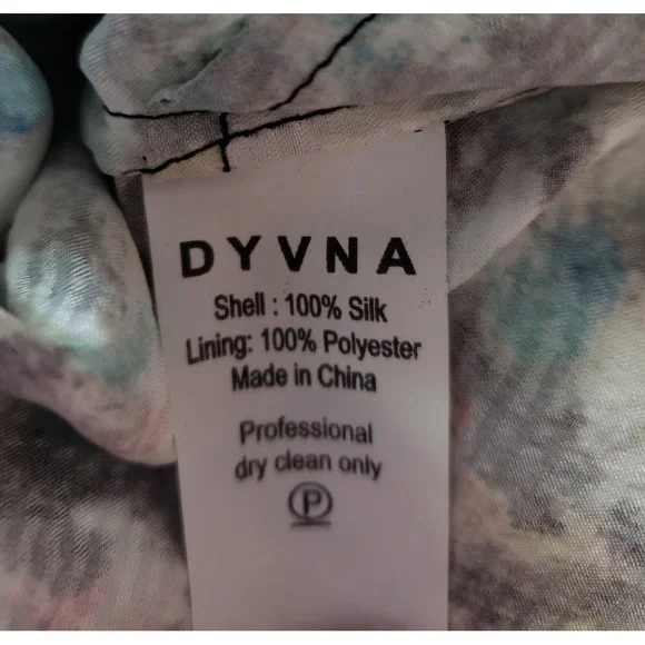 NWT DYVNA belted printed chiffon trimmed hammered silk satin midi length dress